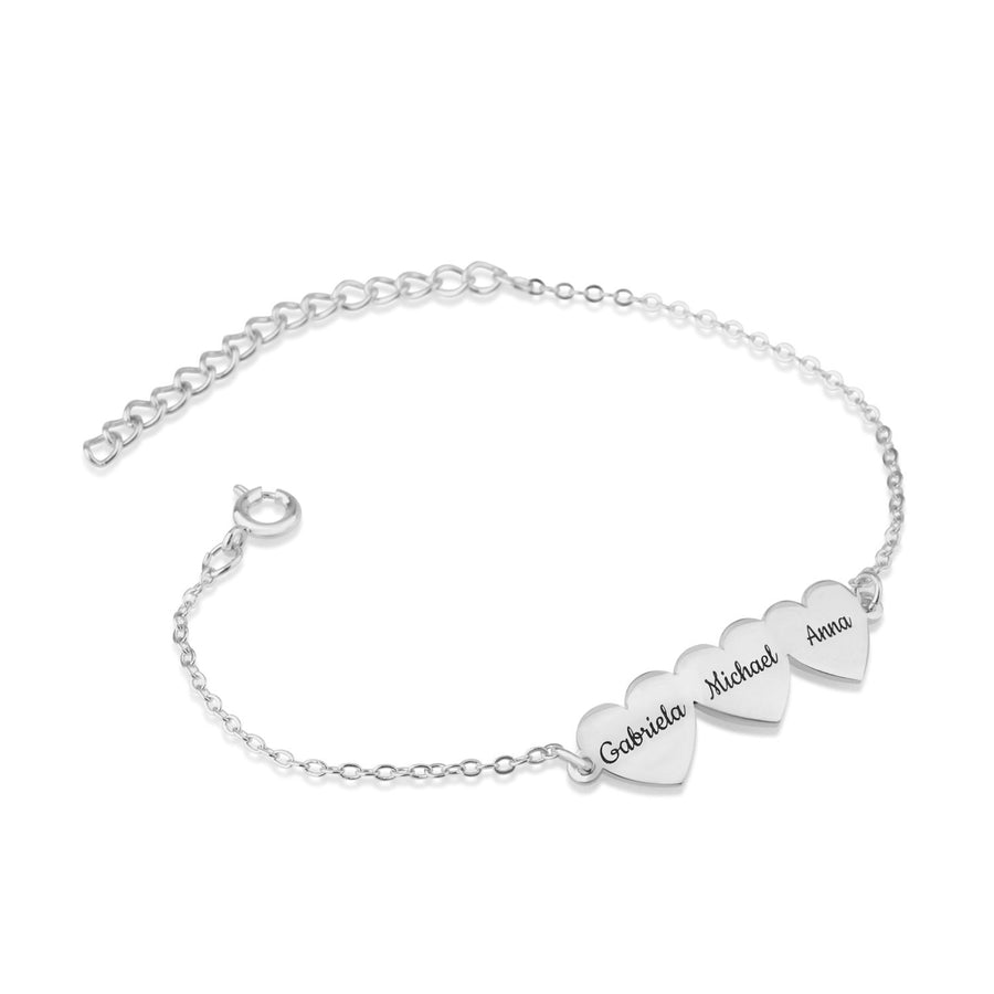Custom Three Hearts Name Bracelet