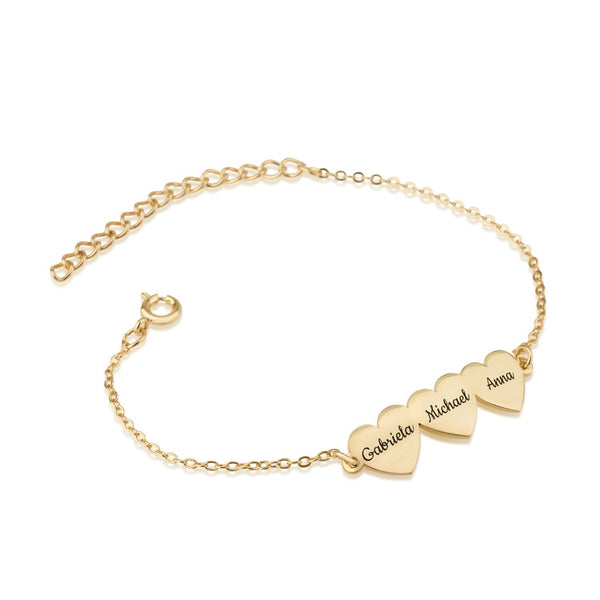 Custom Three Hearts Name Bracelet