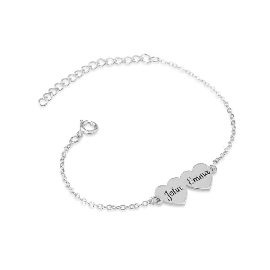 Custom Two Hearts Name Bracelet