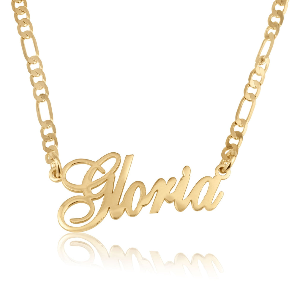 Beleco 18k Gold Plated or Sterling Silver 925 Custom Name Necklace - Personalized Name Plate Necklace for Men & Women with Elegant Figaro Chain, 15 Font Style | Customized & Personalized Necklaces