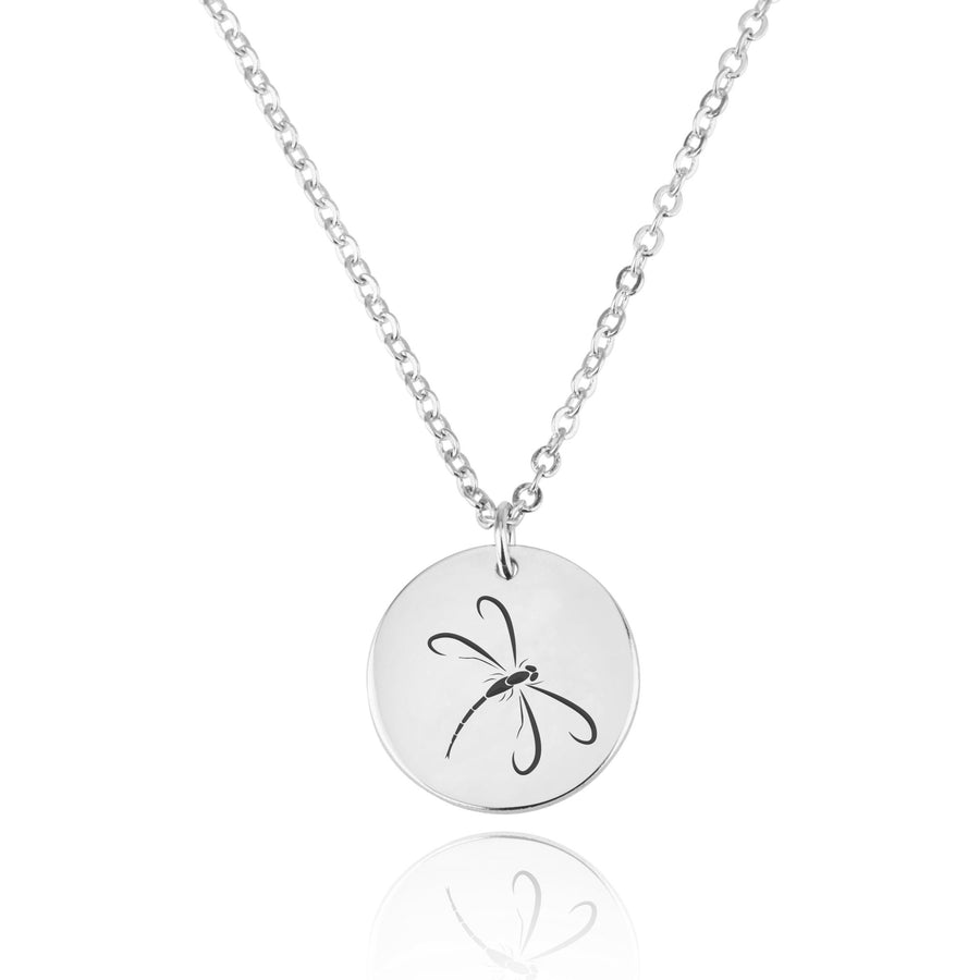 Dragonfly Engraving Disc Necklace