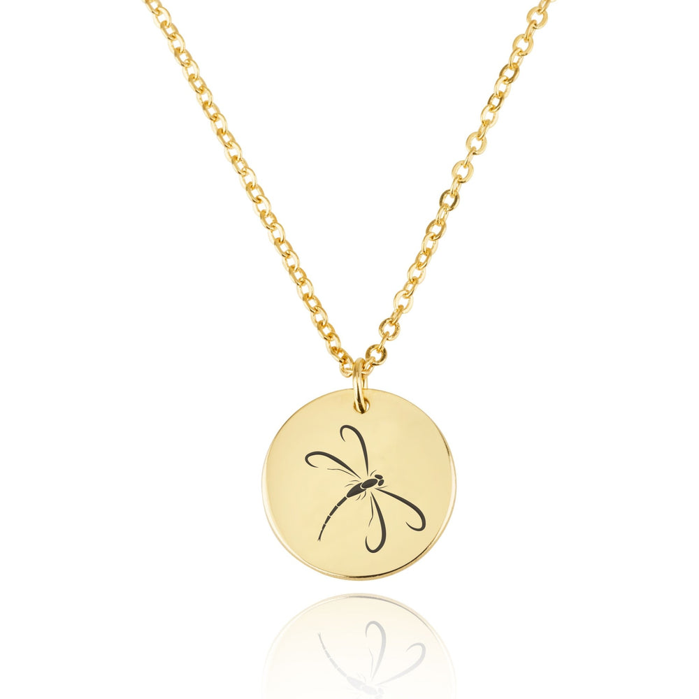 Dragonfly Engraving Disc Necklace