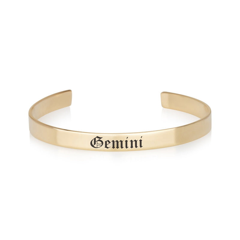Gemini Zodiac Engraved Cuff Bracelet