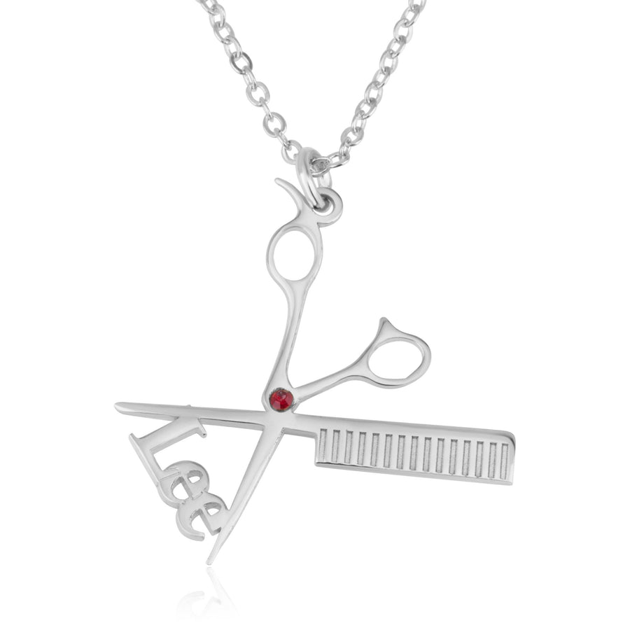 Hairdresser Scissor Necklace With Name And Birthstone