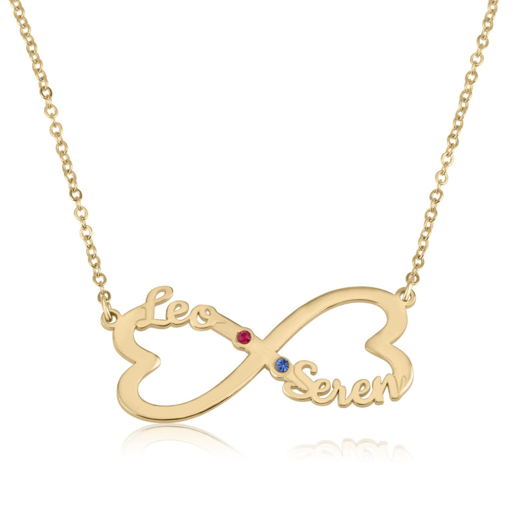 Heart Infinity Necklace With Two Names And Birthstones