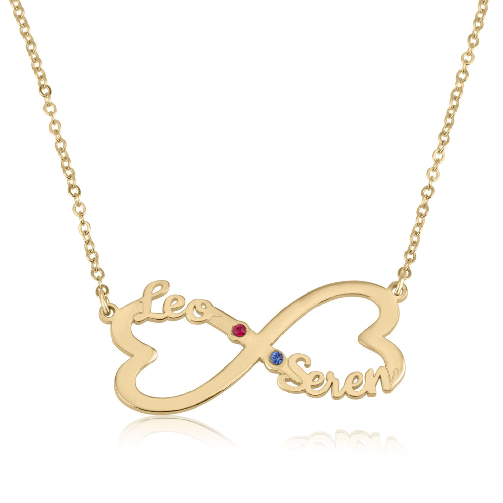 Heart Infinity Necklace With Two Names And Birthstones - Beleco Jewelry