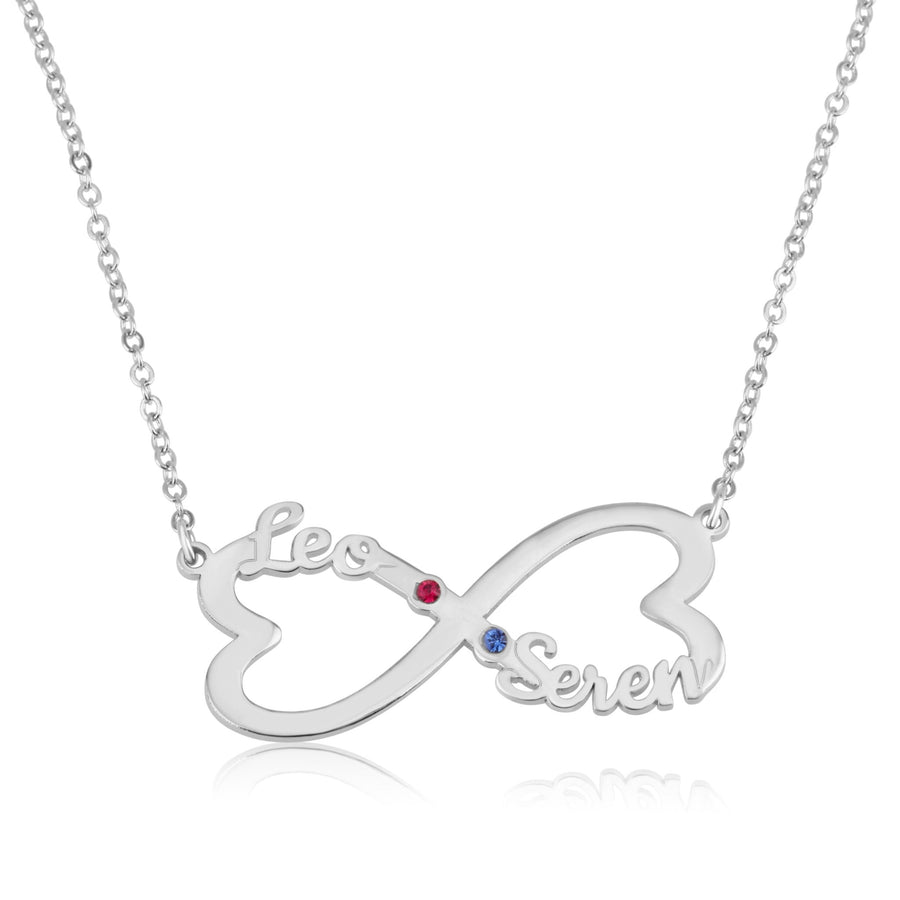 Heart Infinity Necklace With Two Names And Birthstones