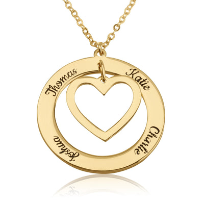 Heart Within Circle Necklace With Engraved Name