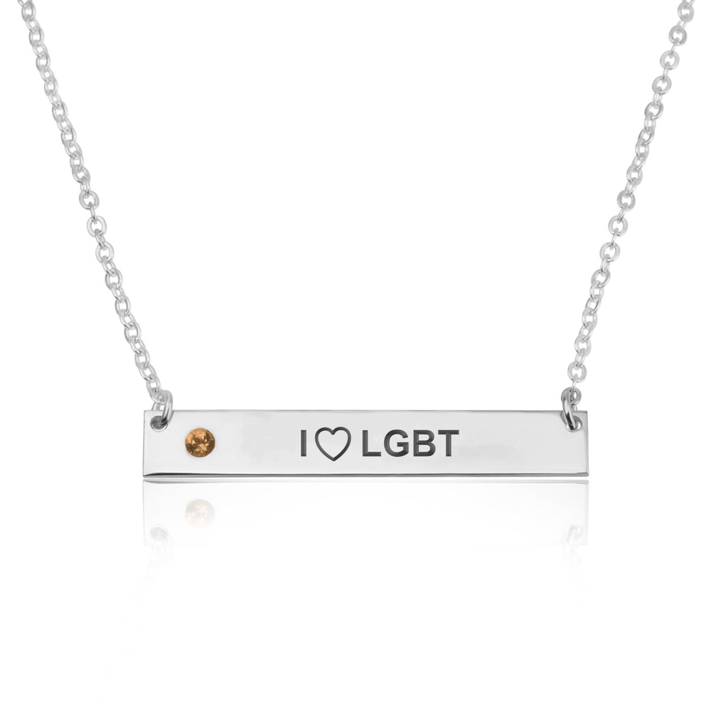 I LOVE LGBT Bar Necklace With Birthstone