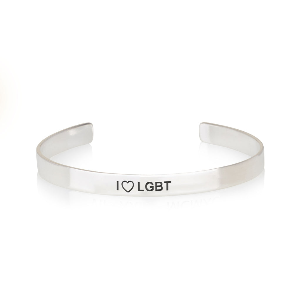 I LOVE LGBT Engraved Cuff Bracelet - Beleco Jewelry