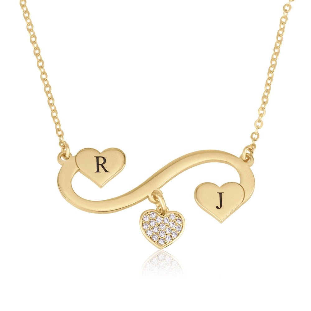 Infinity Initial Necklace with Dangle Zirkon Heart