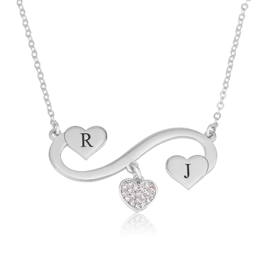 Infinity Initial Necklace with Dangle Zirkon Heart