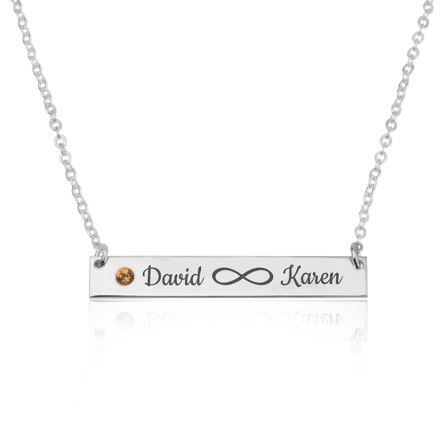 Infinity Names Bar Necklace With Birthstone