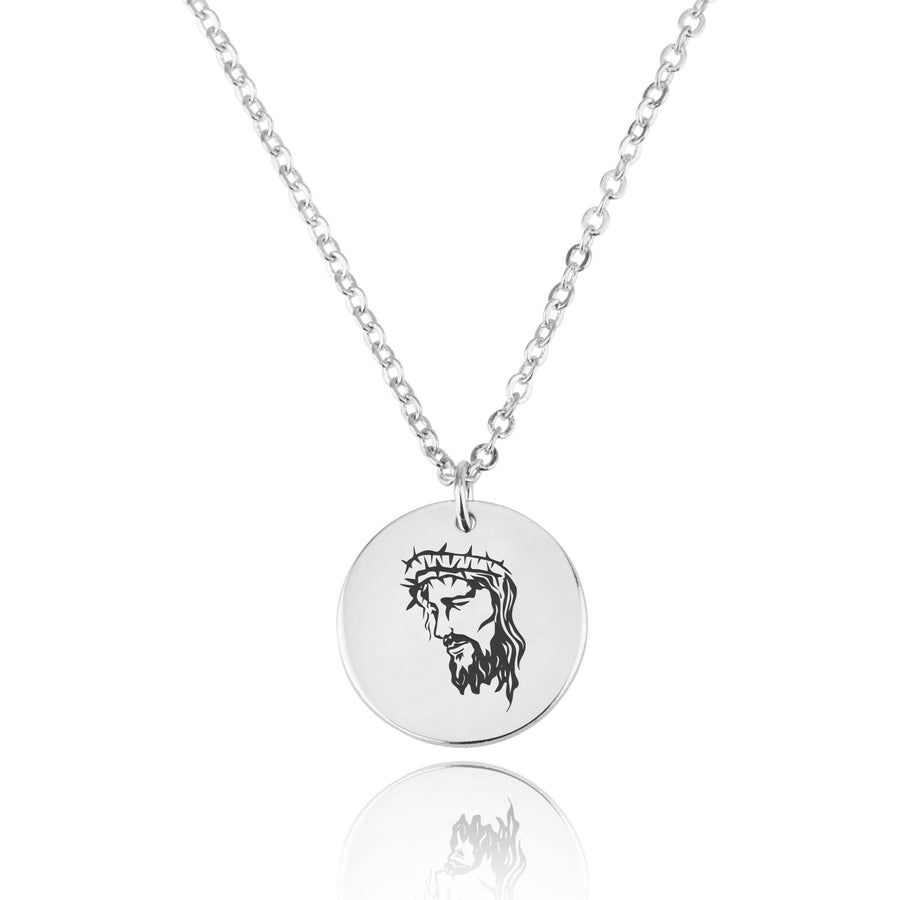 Jesus Engraving Disc Necklace