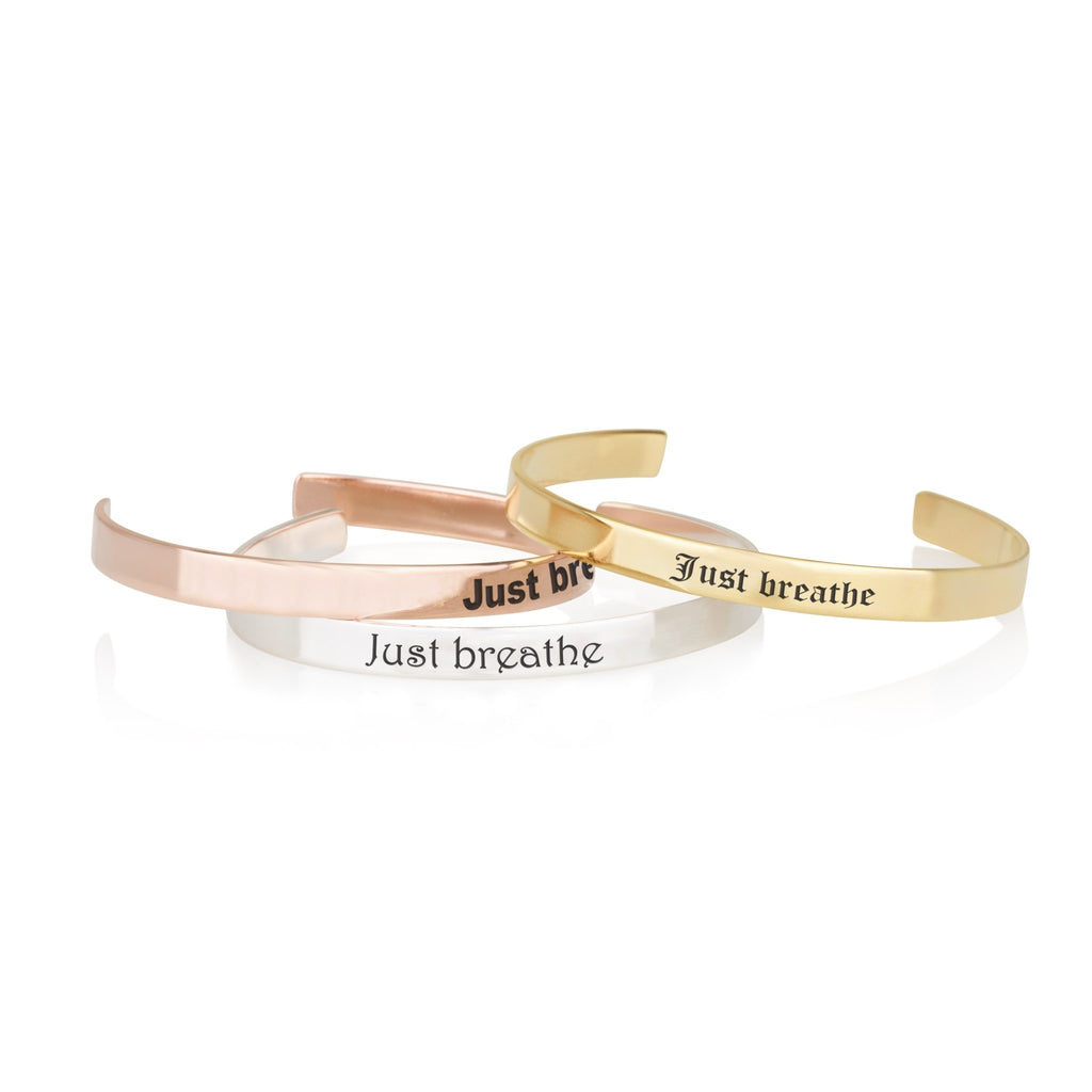 Just Breathe Engraved Cuff Bracelet - Beleco Jewelry