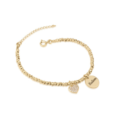 Laser Beads Bracelet With Heart & Customize Name