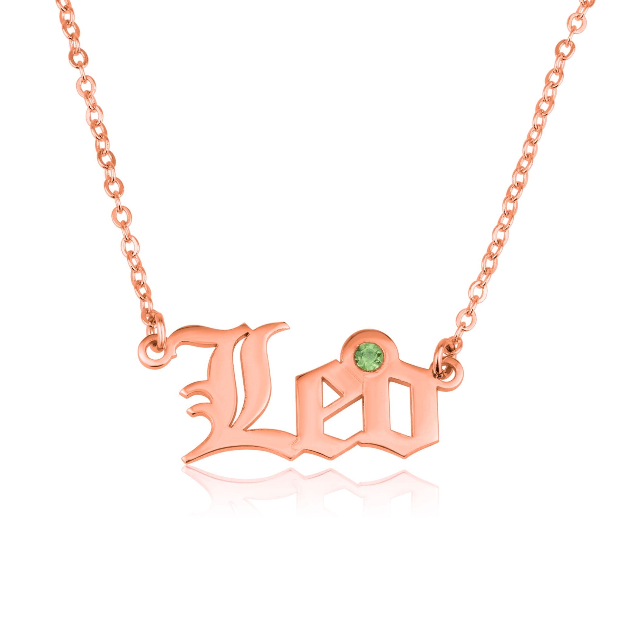 Leo Script Necklace With Swarovski Birthstone - Main Image