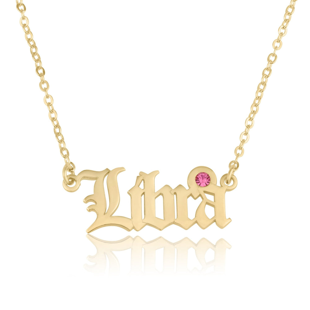 Libra Script Necklace With Swarovski Birthstone
