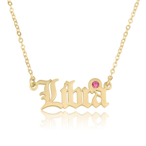 Libra Script Necklace With Swarovski Birthstone - Beleco Jewelry
