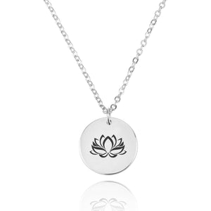 Lotus Engraving Disc Necklace - Beleco Jewelry