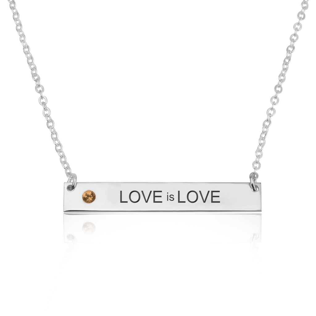 LOVE is LOVE Bar Necklace With Birthstone - Beleco Jewelry