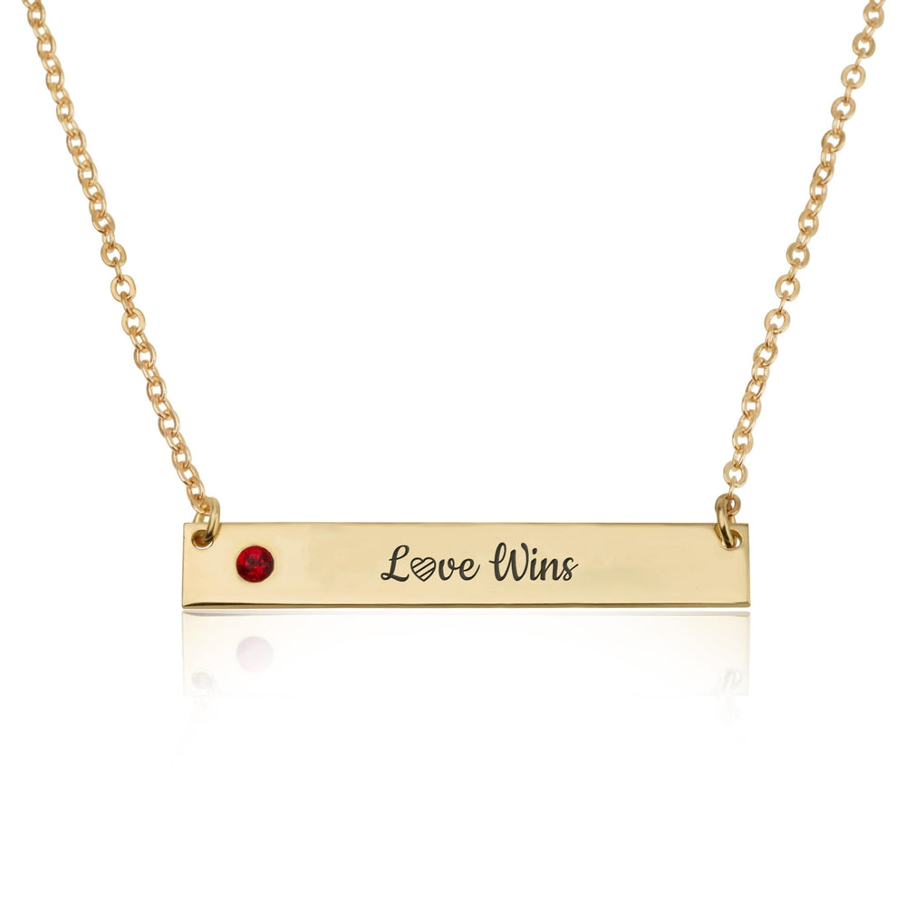 LOVE WINS Bar Necklace With Birthstone