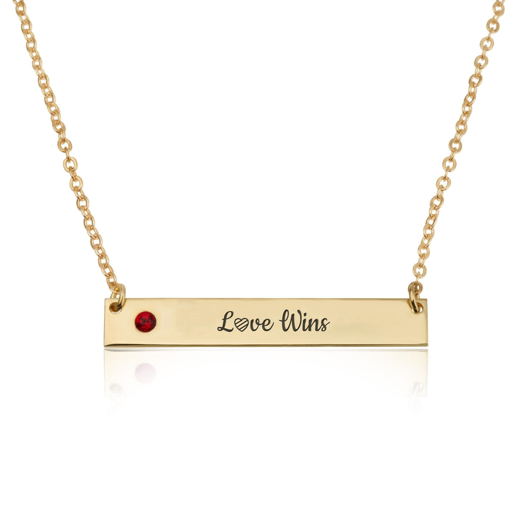 LOVE WINS Bar Necklace With Birthstone - Beleco Jewelry