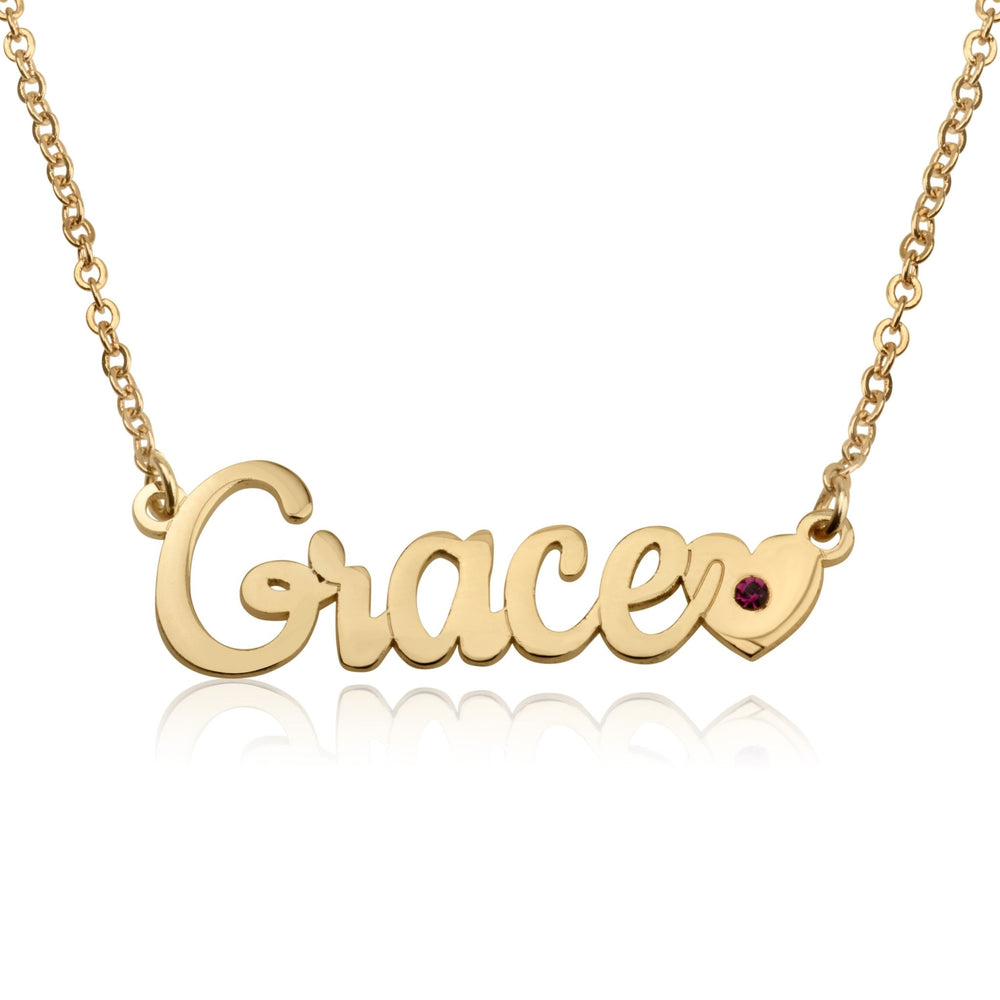 Name Necklace With Heart And Birthstone
