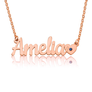 Name Necklace With Heart And Birthstone - Beleco Jewelry