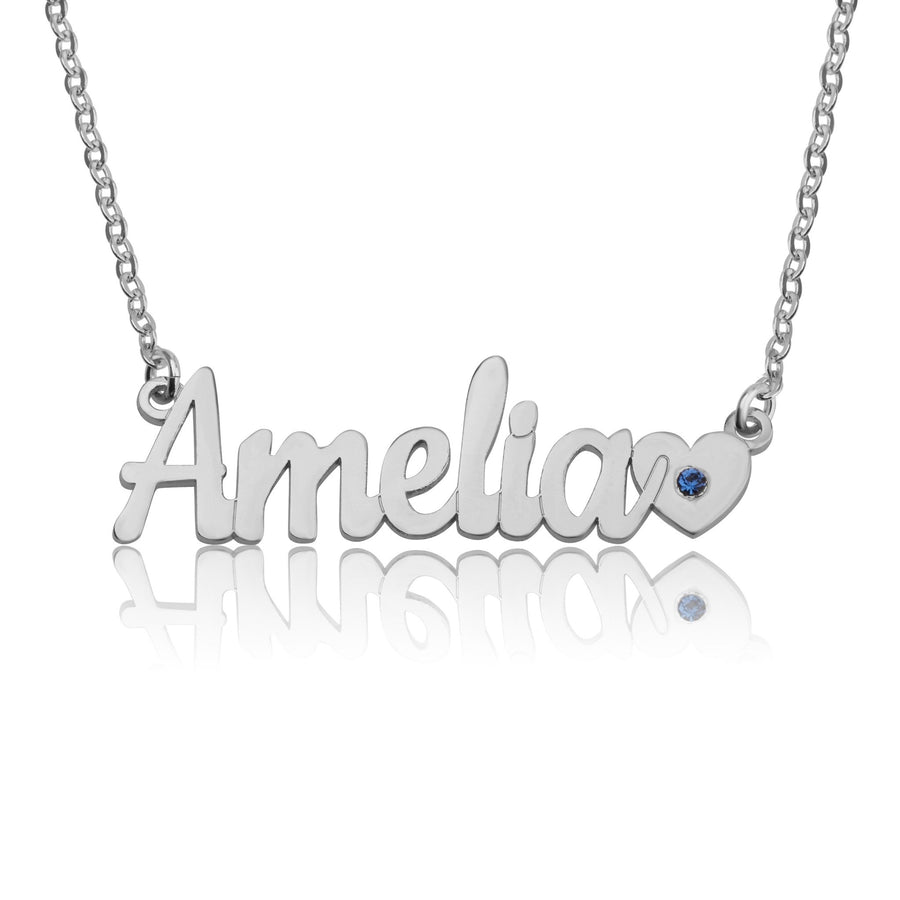 Name Necklace With Heart And Birthstone