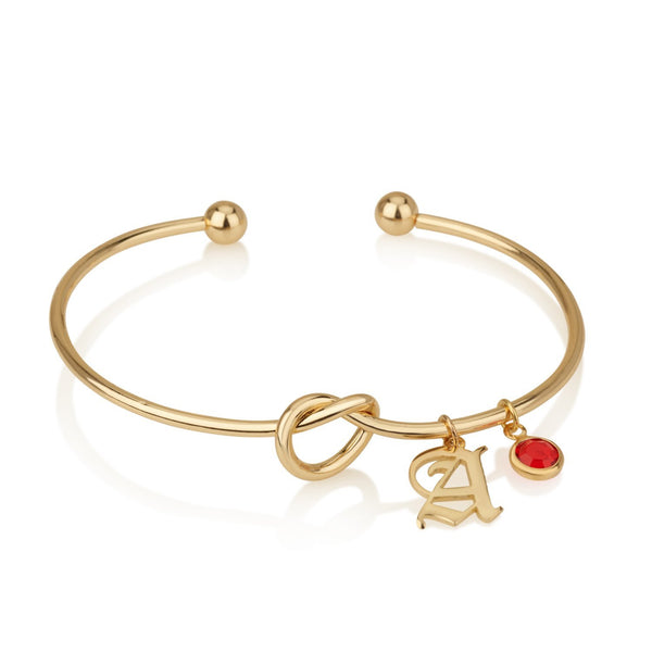 Old English Initial Charm Bangle With Birthstone