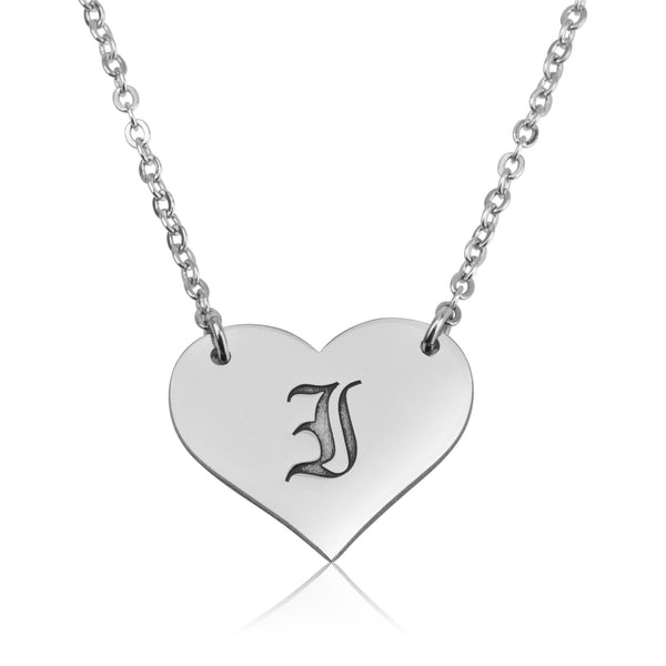 Old English Initial Heart Necklace