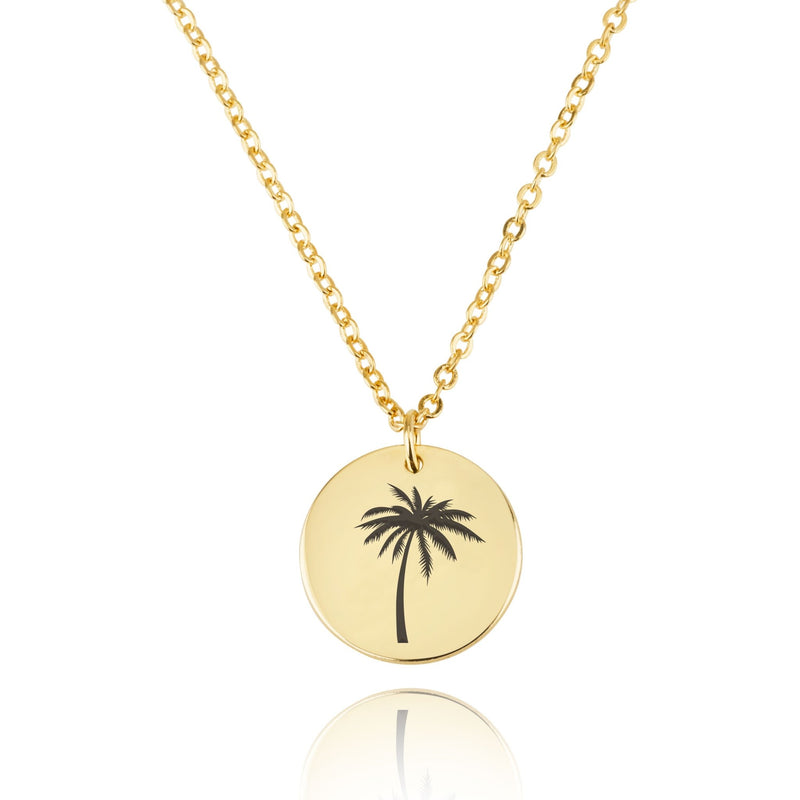 Palm Tree Engraving Disc Necklace - Beleco Jewelry
