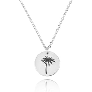 Palm Tree Engraving Disc Necklace - Beleco Jewelry
