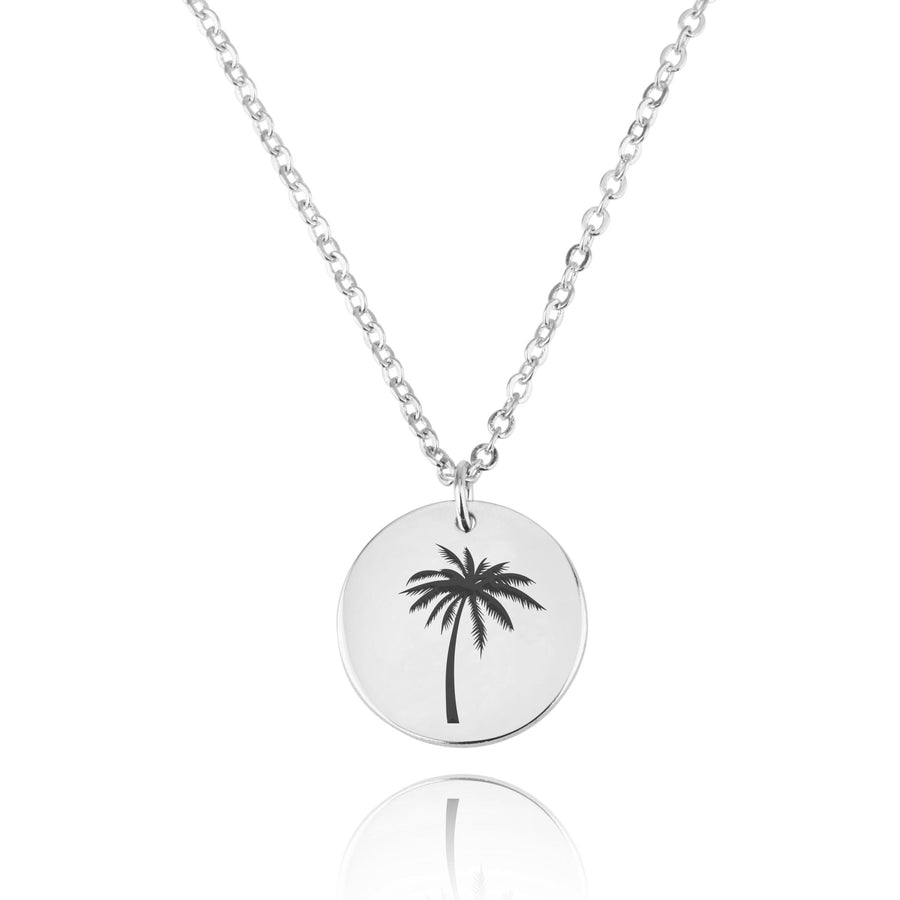 Palm Tree Engraving Disc Necklace
