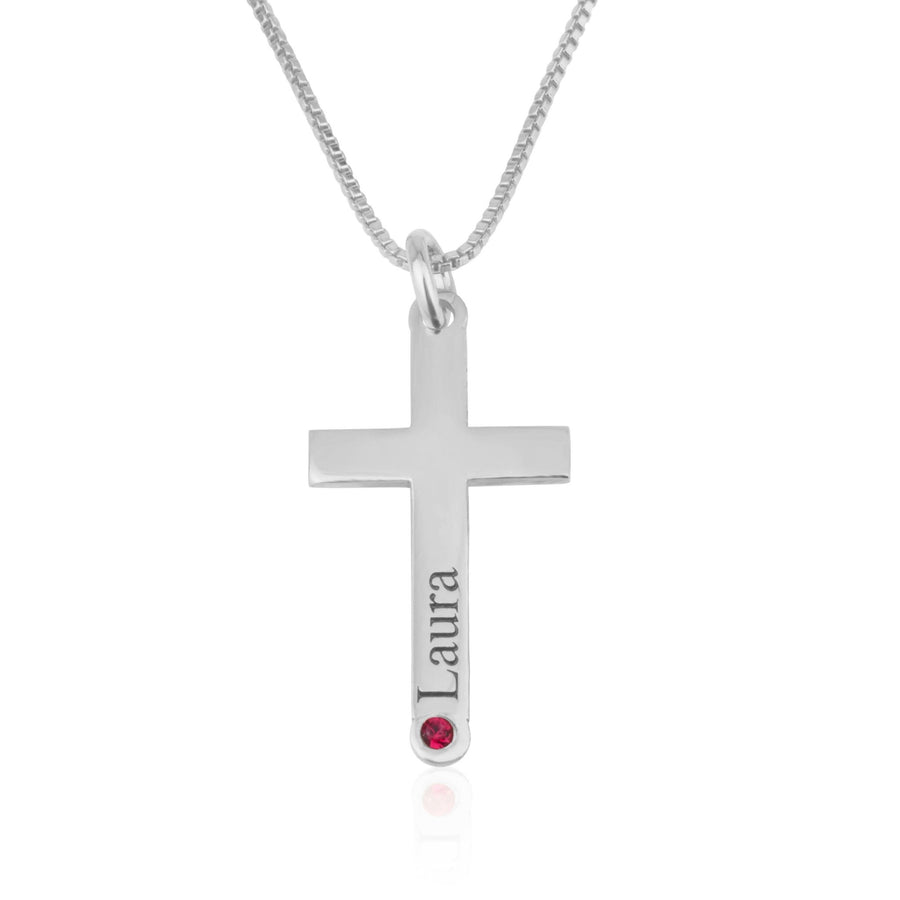 Persoanlized Cross Necklace With Name And Birthstone