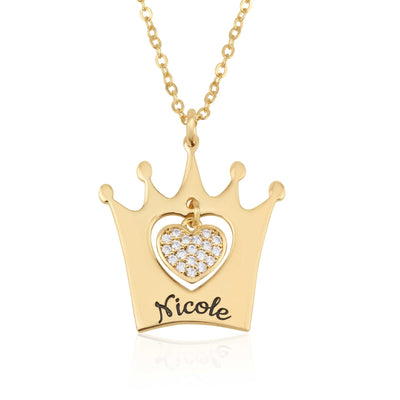 Personalized Crown Necklace With Heart And Name