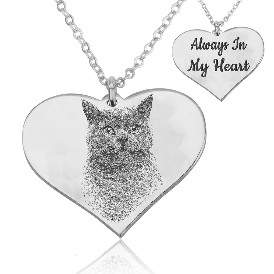 Personalized Heart With Engrave Pet Photo Necklace
