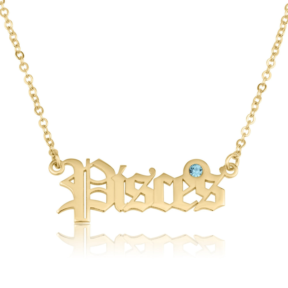 Pisces Script Necklace With Swarovski Birthstone