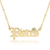 Pisces Script Necklace With Swarovski Birthstone - Beleco Jewelry