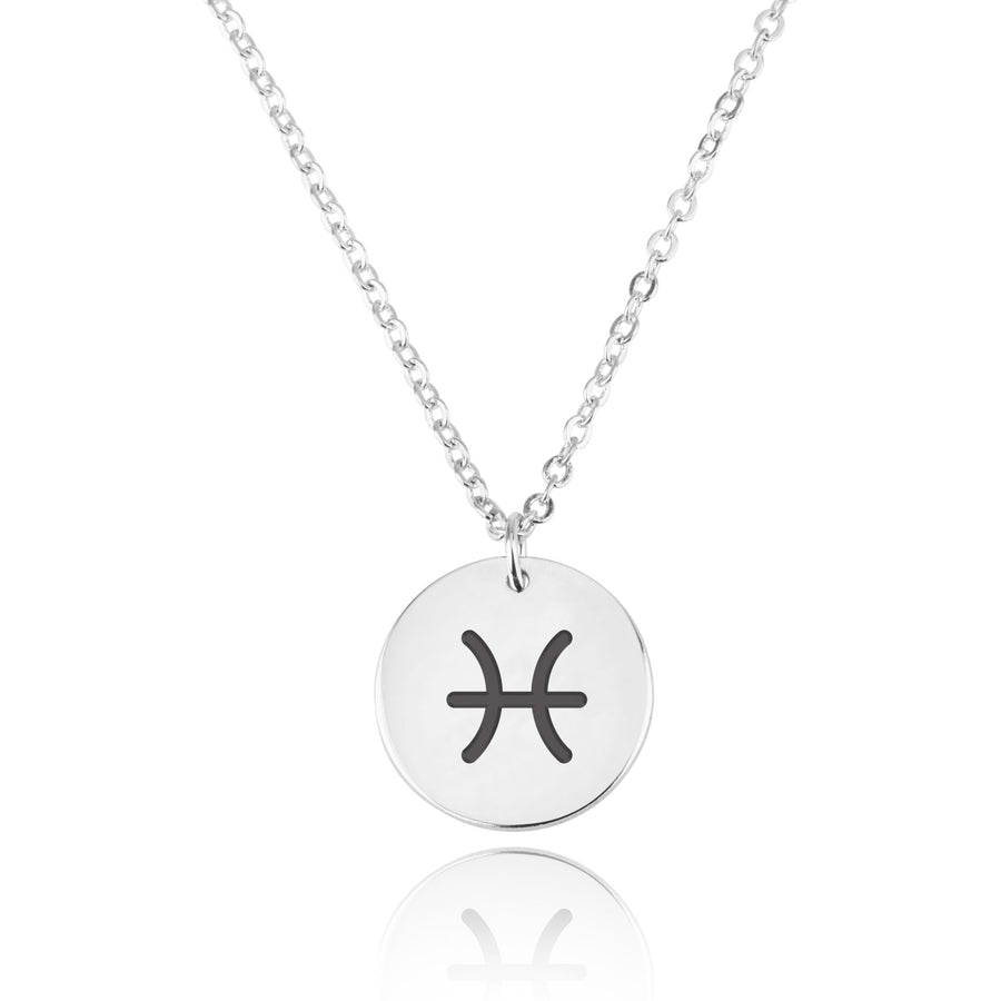 Pisces Zodiac Sign Disk Necklace