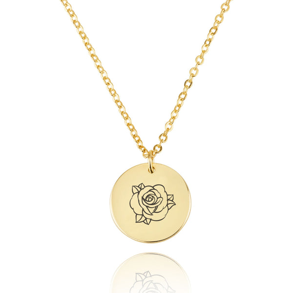 Rose Medallion Engraving Disc Necklace