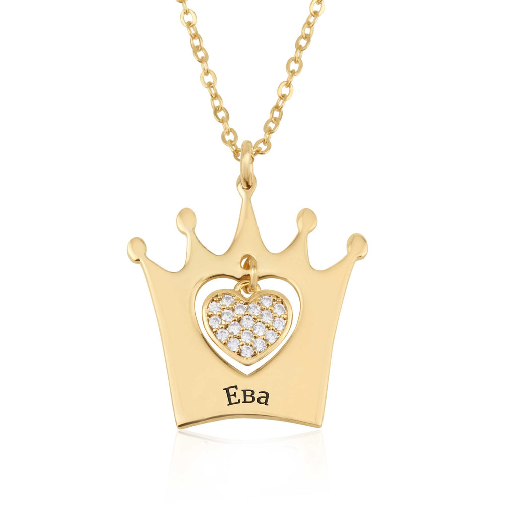 Russian Crown Necklace With Heart And Name - Beleco Jewelry
