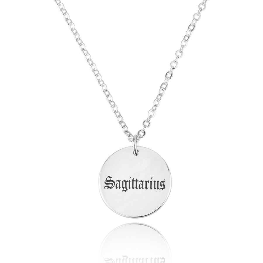 Sagittarius Script Disk Necklace