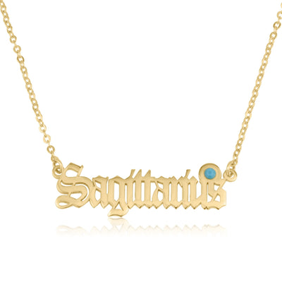 Sagittarius Script Necklace With Swarovski Birthstone