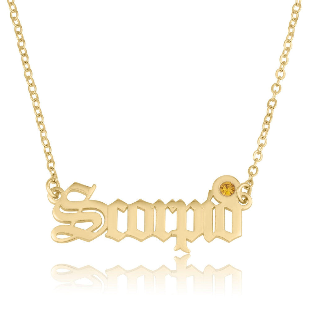 Scorpio Script Necklace With Swarovski Birthstone