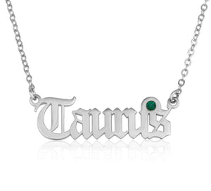 Taurus Script Necklace With Swarovski Birthstone - Beleco Jewelry