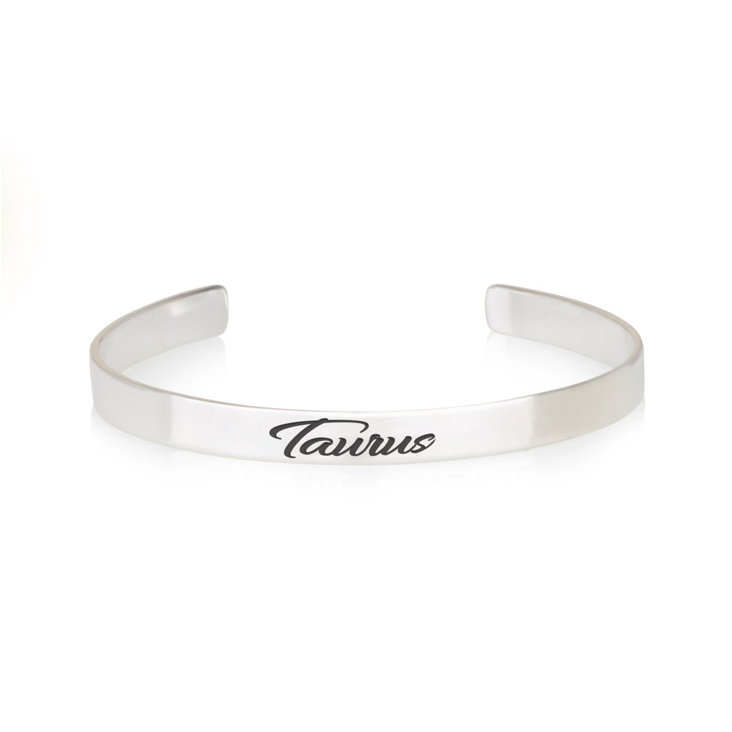 Taurus Zodiac Engraved Cuff Bracelet - Beleco Jewelry