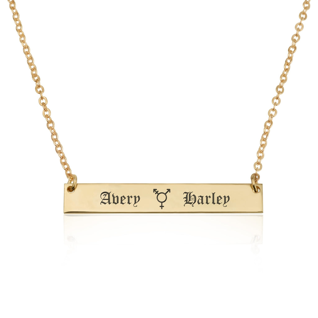 Transgender Bar Necklace With Engraved Names - Beleco Jewelry