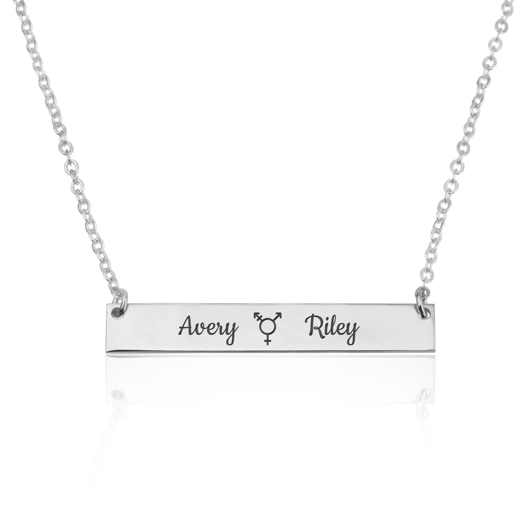 Transgender Bar Necklace With Engraved Names - Beleco Jewelry
